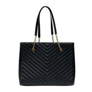 Saint Laurent Chain Tote Bag Black Grained Leather Shoulder